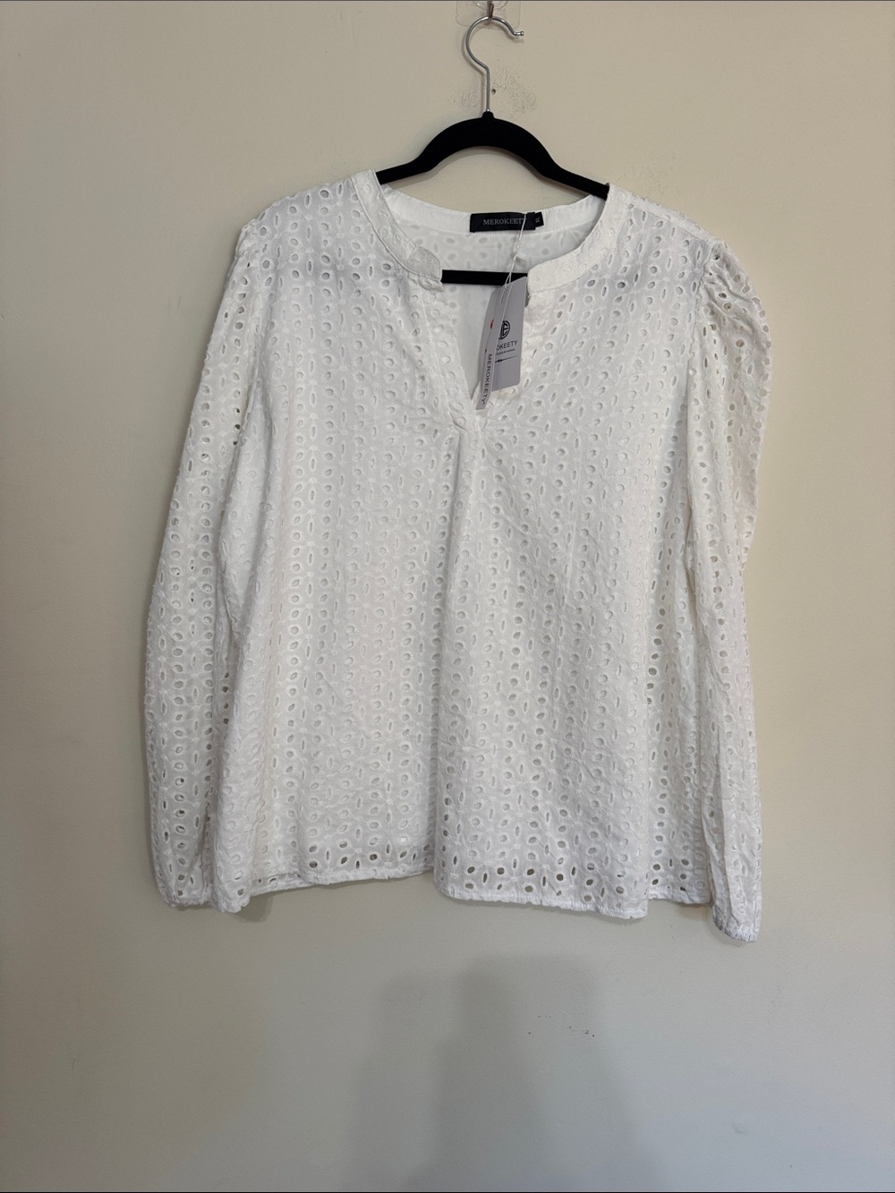 Massimo Dutti White Eyelet Long-Sleeve Top